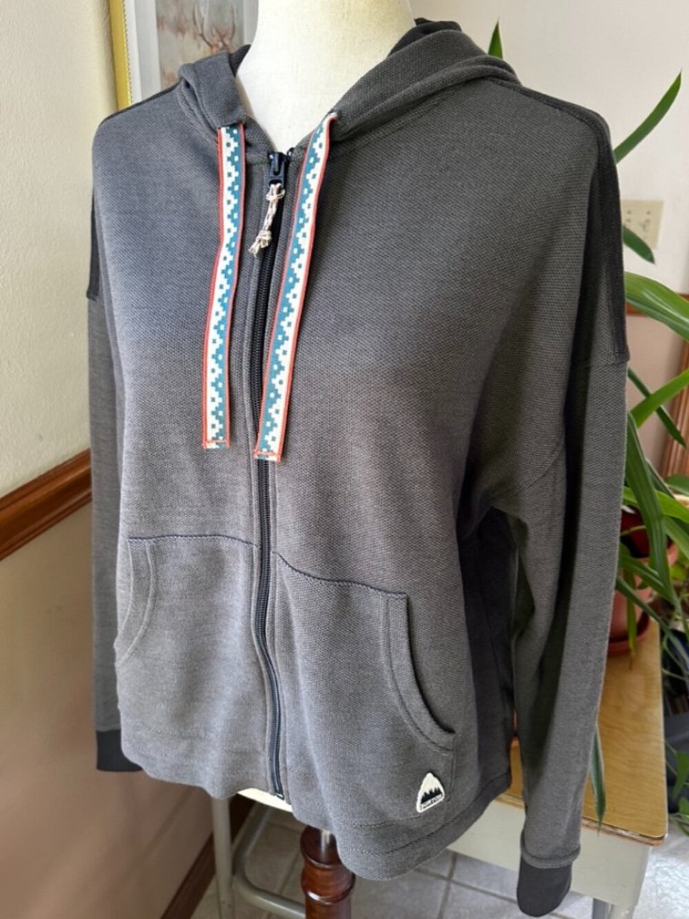 Burton Gray Full Zip Hoodie with Multi-color Trims, Women's M, Like New